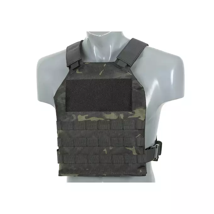 [Zestaw] Prosty Plate Carrier z atrapami miękkich wkładów balistycznych - MB + Otwarta potrójna ładownica na magazynki 5.56 - MB [8FIELDS] + Dolna kieszeń użytkowa na akcesoria z linkami shockcord, Laser Cut - Multicamo Black [8FIELDS]