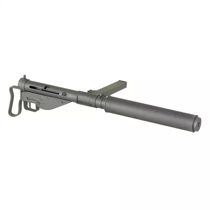 [Zestaw] Replika pistoletu maszynowego STEN MK2 SOE Commando grip Full Steel - Grey [AGM] + Akumulator airsoftowy 25C 1200mAh 3S1P 11.1V LiPo T Plug + Ładowarka V3+ do akumulatorów LiPo/LiFe [IPower]