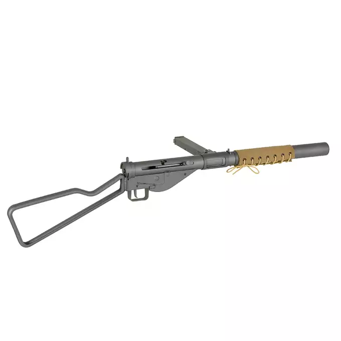 [Zestaw] Replika pistoletu maszynowego STEN MK2 SOE Loop stock Full Steel - Grey [AGM] + Akumulator airsoftowy 25C 1200mAh 3S1P 11.1V LiPo T Plug + Ładowarka V3+ do akumulatorów LiPo/LiFe [IPower]