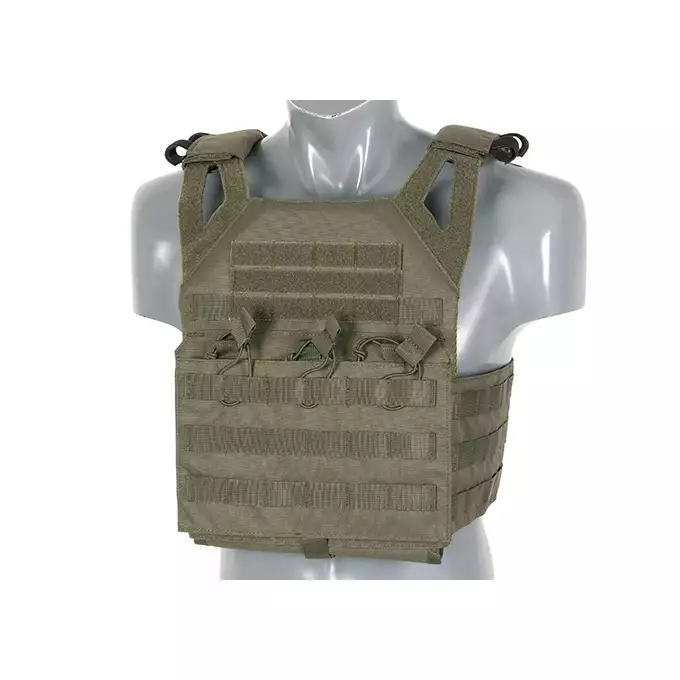 [Zestaw] Jump Plate Carrier Cummerbund - Ranger Green [8FIELDS] + Otwarta potrójna ładownica na magazynki 5.56 - Ranger Green [8FIELDS] + Dolna kieszeń użytkowa na akcesoria z linkami shockcord, Laser Cut - Ranger Green [8FIELDS]