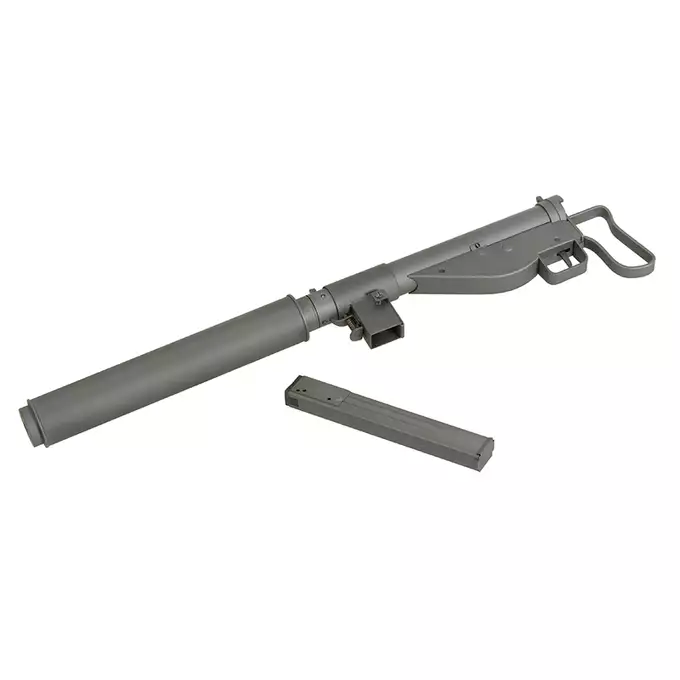 [Zestaw] Replika pistoletu maszynowego STEN MK2 SOE Commando grip Full Steel - Grey [AGM] + Akumulator airsoftowy 25C 1200mAh 3S1P 11.1V LiPo T Plug + Ładowarka V3+ do akumulatorów LiPo/LiFe [IPower]