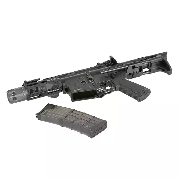 [Zestaw] Replika GBBR Strike Industries 4" Raider PDW CGS Lightning Series - Black [EMG] + Magazynek LANCER L5 5.56 AWN Green Gaz do karabinków gazowych CGS, MWS - Black [EMG]