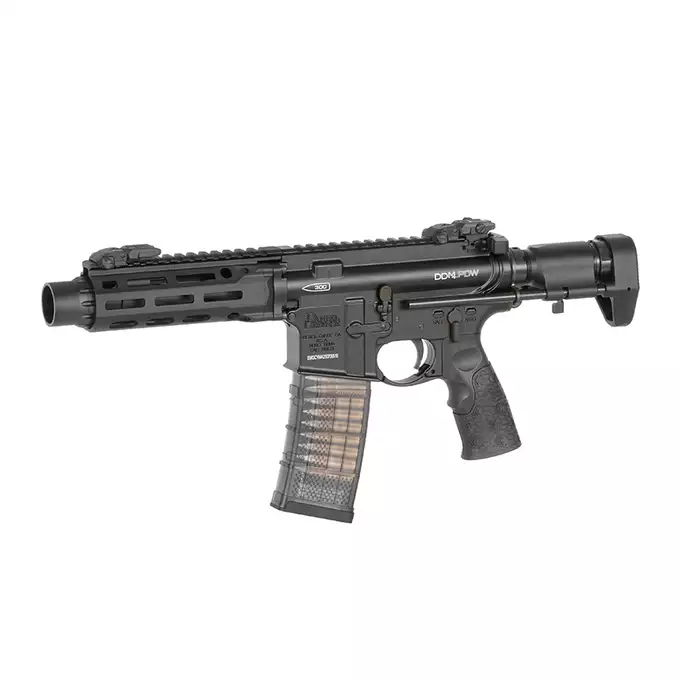 [Zestaw] Replika PDW Daniel Defense DDM4 CQB GBB CGS Lightning Series - Black [EMG] + Magazynek LANCER L5 5.56 AWN Green Gaz do karabinków gazowych CGS, MWS - Black [EMG]