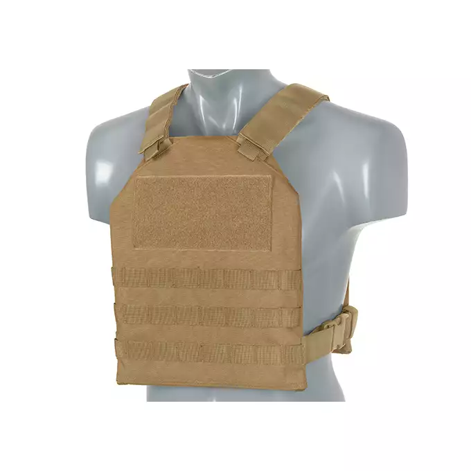 [Zestaw] Prosty Plate Carrier z atrapami miękkich wkładów balistycznych - Coyote [8FIELDS] + Otwarta potrójna ładownica na magazynki 5.56 - Coyote [8FIELDS] + Dolna kieszeń użytkowa na akcesoria z linkami shockcord, Laser Cut - TAN [8FIELDS]