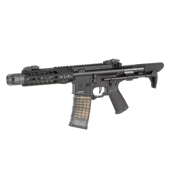 [Zestaw] Replika GBBR Strike Industries 7" Raider CQB CGS Lightning Series - Black [EMG] + Magazynek LANCER L5 5.56 AWN Green Gaz do karabinków gazowych CGS, MWS - Black [EMG]