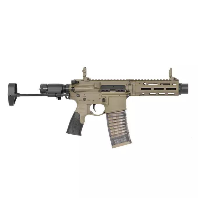 [Zestaw] Replika PDW Daniel Defense DDM4 CQB GBB CGS Lightning Series - Tan [EMG] + Magazynek LANCER L5 5.56 AWN Green Gaz do karabinków gazowych CGS, MWS - Black [EMG]