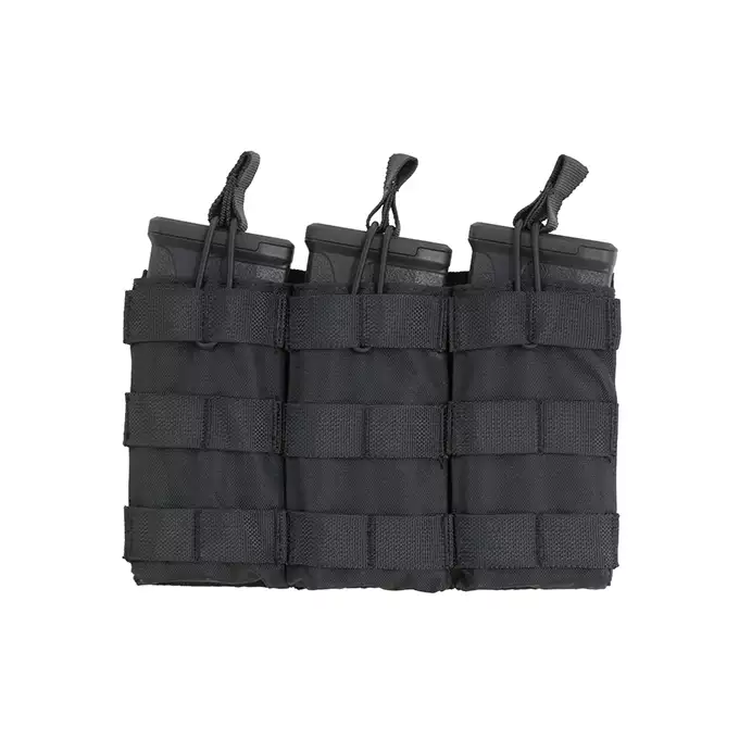 [Zestaw] Prosty Plate Carrier z atrapami miękkich wkładów balistycznych - Black [8FIELDS] + Otwarta potrójna ładownica na magazynki 5.56 - Black [8FIELDS] + Laser Cut Lower Accessory Utility Pocket with Shockcords for Tourniquet - Black [8FIELDS]