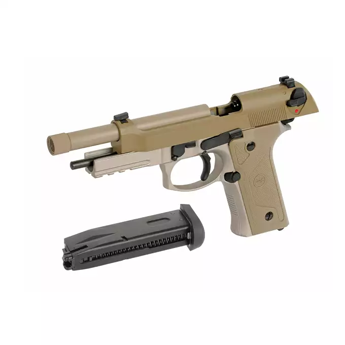 [Zestaw] SR9A3 (Dual Powered GAS/CO2) - Tan [SRC] + 20-kulkowy magazynek na Green Gaz do SR9A3 [SRC]