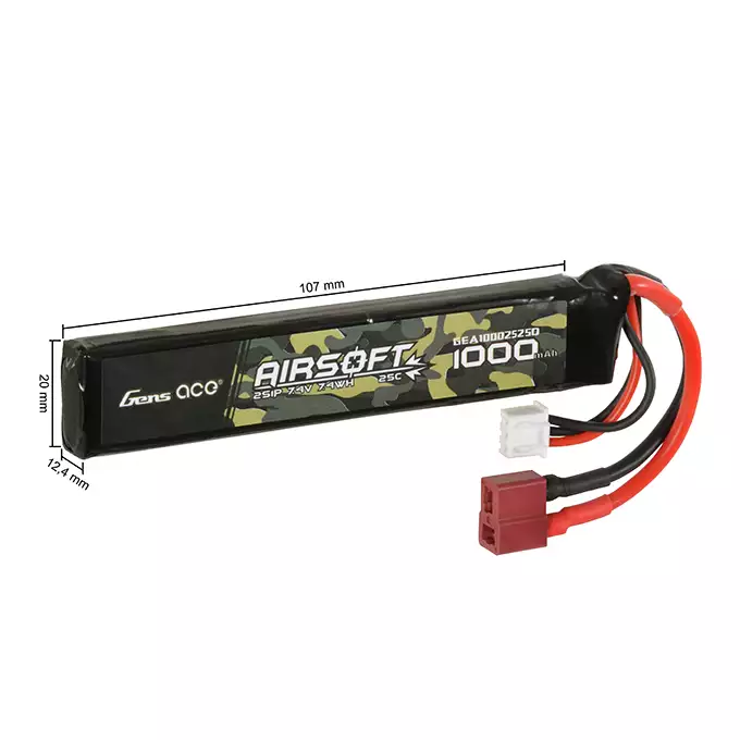 Batterie LiPo Gens Ace 25C 1000mAh 2S1P 7.4V T-Plug