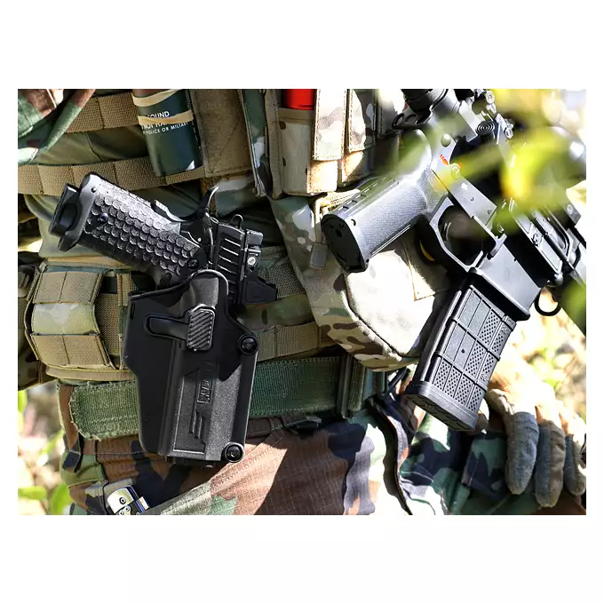 [Zestaw] 1911 wersja CO2 [KJW] + Kabura Per-Fit do ponad 80 modeli pistoletów - Black [Amomax]