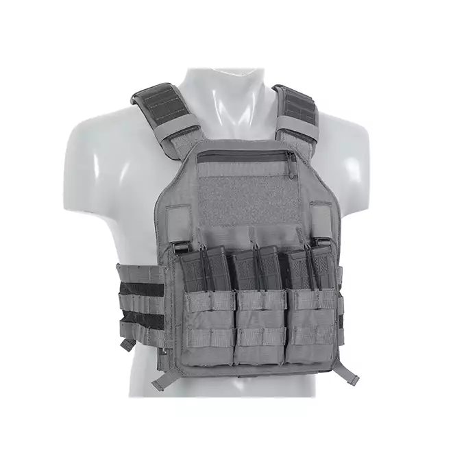 [Zestaw] 420 Plate Carrier - Wolf Grey [EM] + Odpinana potrójna elastyczna kieszeń na magazynki - Wolf Grey [EM] + Modułowy odpinany panel tylny do 420 Plate Carrier - Wolf Grey [EM]