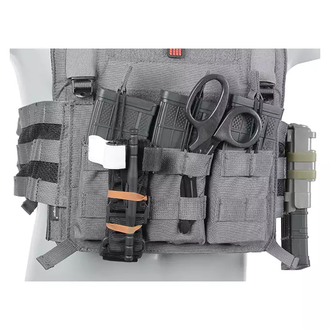 [Zestaw] 420 Plate Carrier - Wolf Grey [EM] + Odpinana potrójna elastyczna kieszeń na magazynki - Wolf Grey [EM] + Modułowy odpinany panel tylny do 420 Plate Carrier - Wolf Grey [EM]