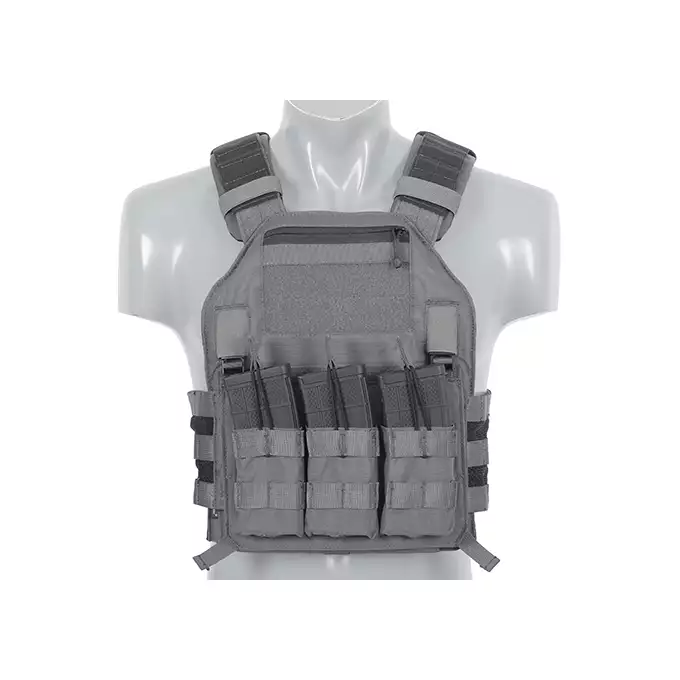 [Zestaw] 420 Plate Carrier - Wolf Grey [EM] + Odpinana potrójna elastyczna kieszeń na magazynki - Wolf Grey [EM] + Modułowy odpinany panel tylny do 420 Plate Carrier - Wolf Grey [EM]