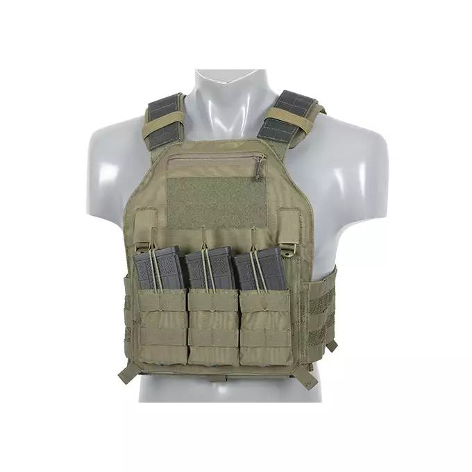 [Zestaw] 420 Plate Carrier - Ranger Green [EM] + Modułowy odpinany panel tylny do 420 Plate Carrier - Ranger Green [EM] + Odpinana potrójna elastyczna kieszeń na magazynki - Ranger Green [EM]