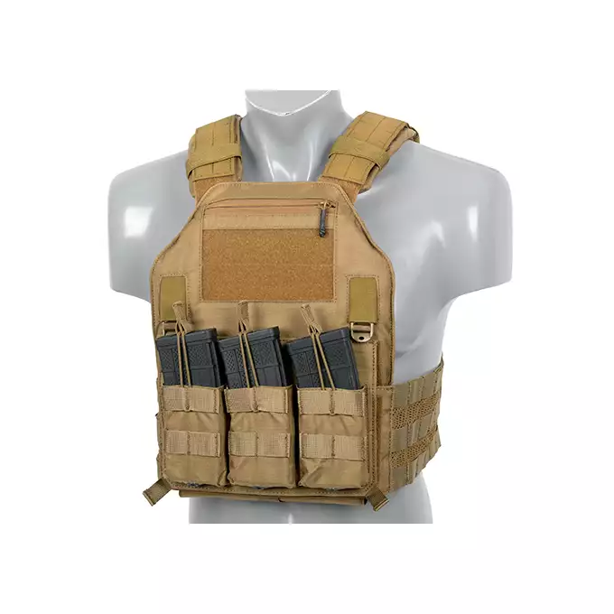 [Zestaw] 420 Plate Carrier - Coyote Brown [EM] + Modułowy odpinany panel tylny do 420 Plate Carrier - Coyote Brown [EM] + Odpinana potrójna elastyczna kieszeń na magazynki - Coyote Brown [EM]