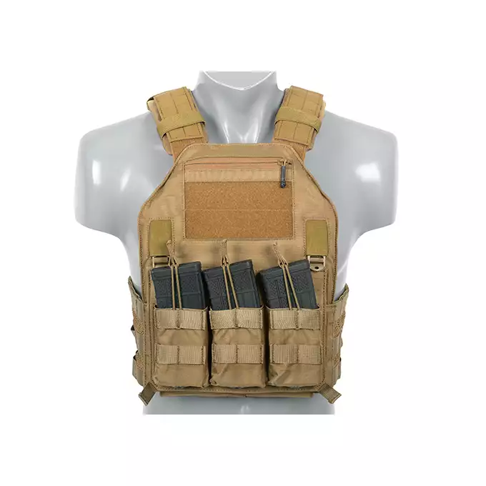 [Zestaw] 420 Plate Carrier - Coyote Brown [EM] + Modułowy odpinany panel tylny do 420 Plate Carrier - Coyote Brown [EM] + Odpinana potrójna elastyczna kieszeń na magazynki - Coyote Brown [EM]