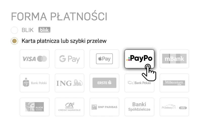 Koszyk: płatność kartą lub szybkim przelewem, kafelek PayPo