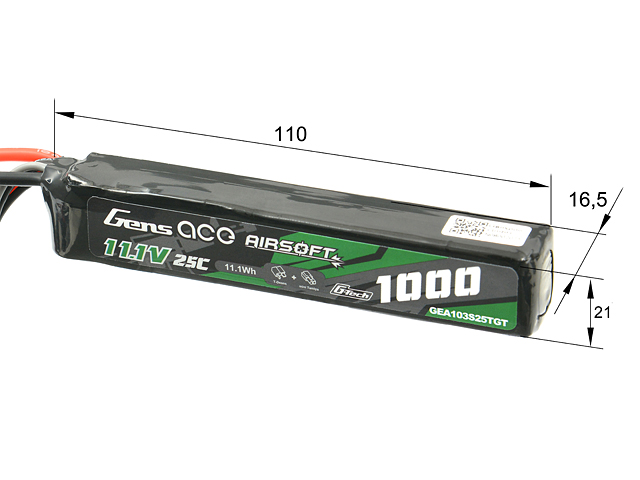 Batería Airsoft Rifle Modelo Batería LiPo Gens Ace 3S 11.1V 1500mAh 25C - Con Conector Deans T, Para Airsoft (CM16, SCAR, AR15, Etc.) - Alta Descarga, Carga Rápida, 180 Días Garantía Battery Charger