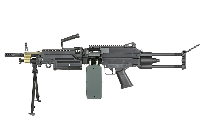 [Set] FN M249 Paratrooper Light Machine Gun Replica [A&amp;K] + 1500rd Electric Box Magazine (Compact size) for SAW - Khaki